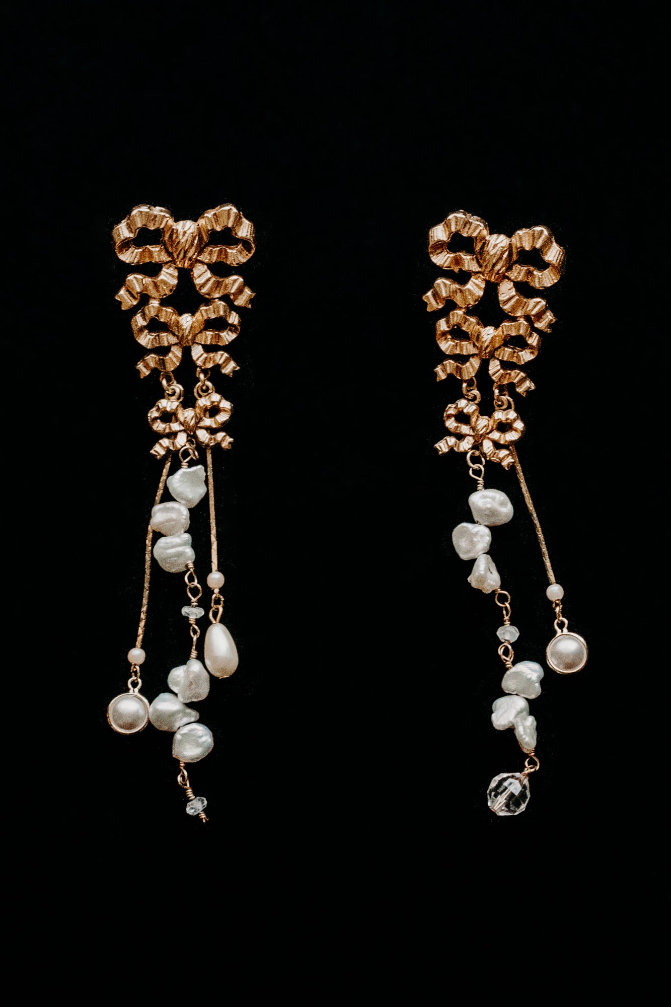 Vintage Gold Bow Posts with Pearl Fringe