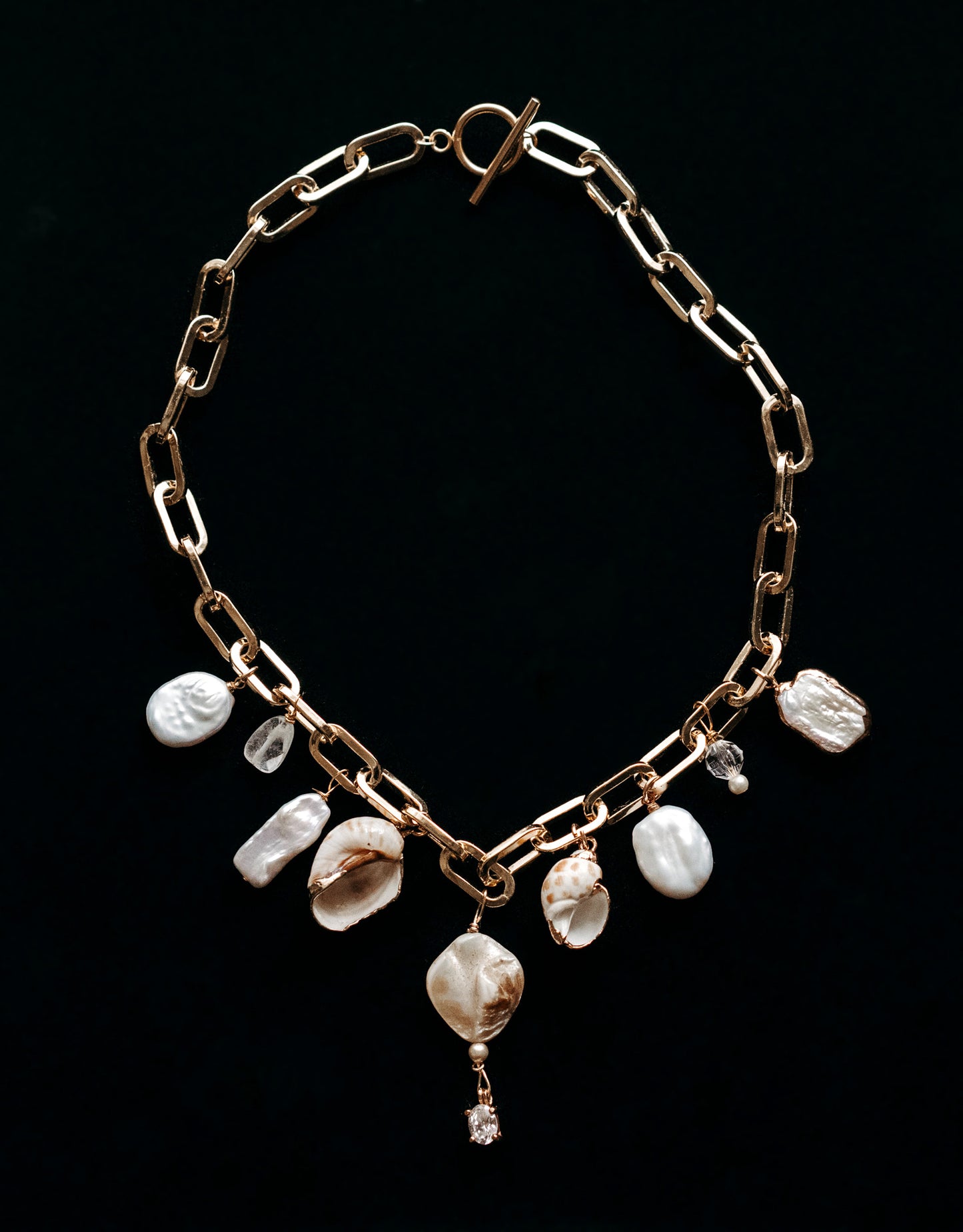 Baroque Pearl with Freshwater Shell on Gold